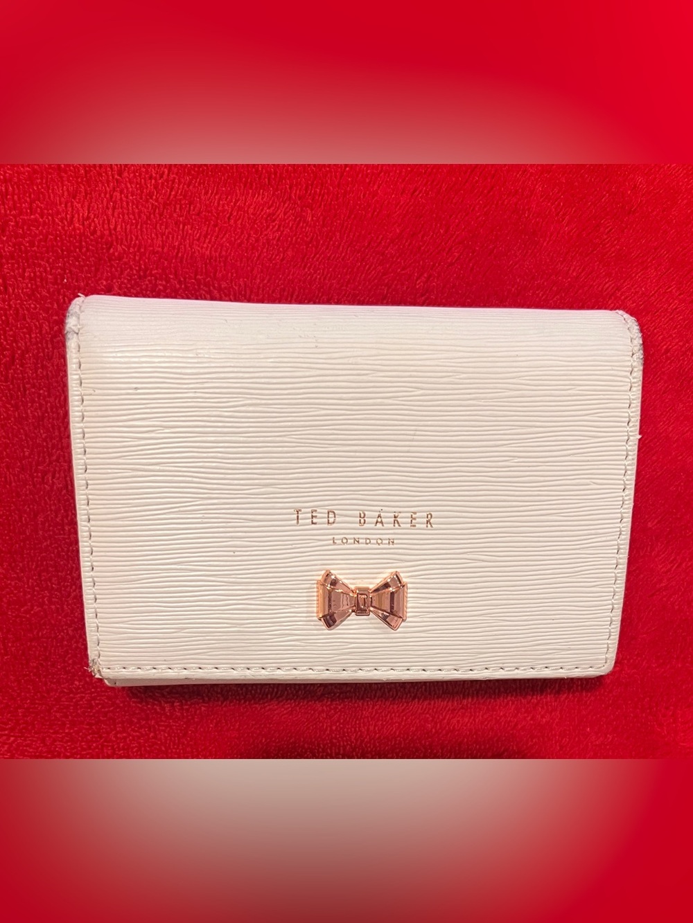 Ted Baker London White Rose Gold Bow Wallet Coin Purse Floral Saffiano Mini